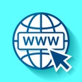 Globe icon in flat style, www and cursor. Vector design website element Royalty Free Stock Photo